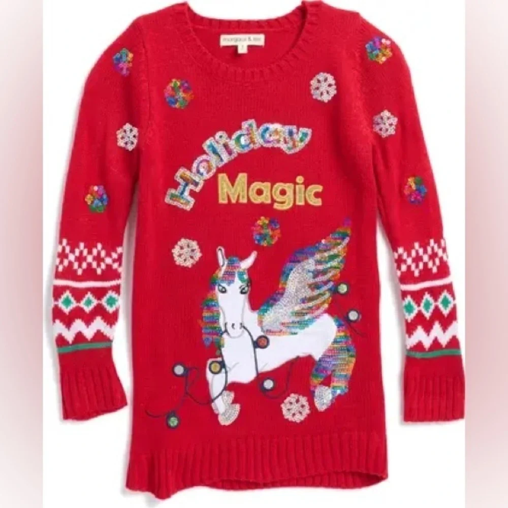 Nordstrom Margaux and Lexi Girls Holiday Magic Unicorn Pegasus Sweater Christmas